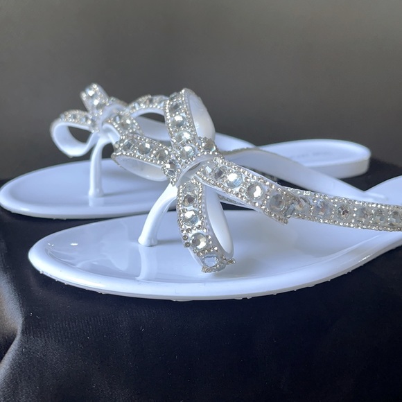 White Rhinestone Thong Flats - Picture 2 of 4